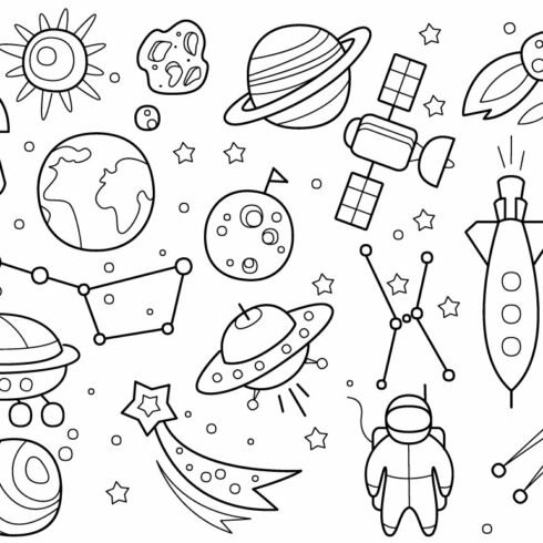 Space Objects in Hand drawn cover image.