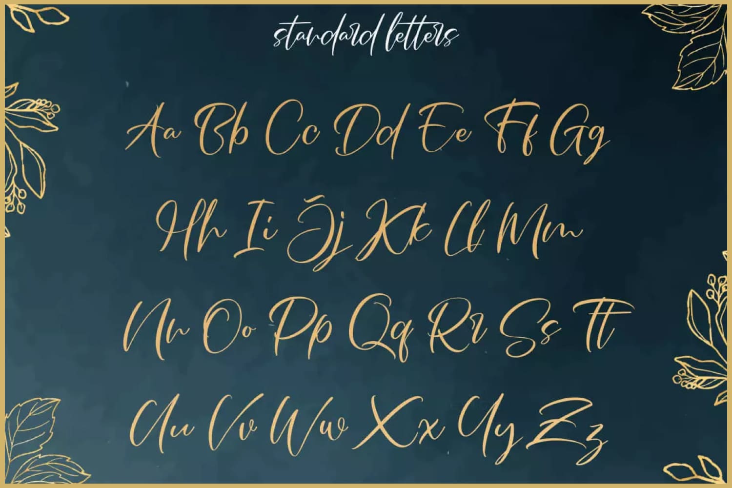 Alphabet in yellow text on a green background.