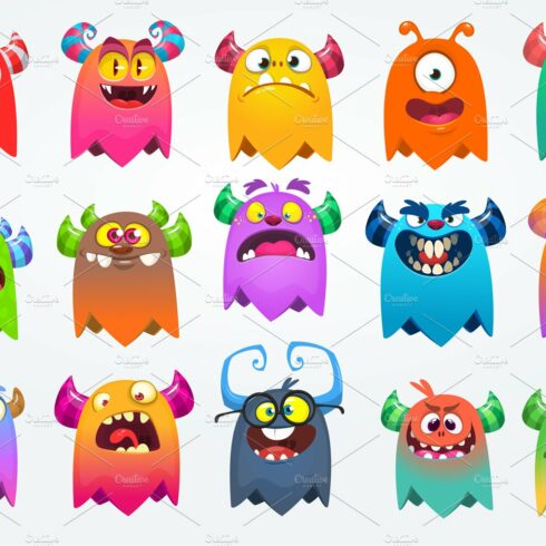 Cartoon monsters set. Vector cover image.