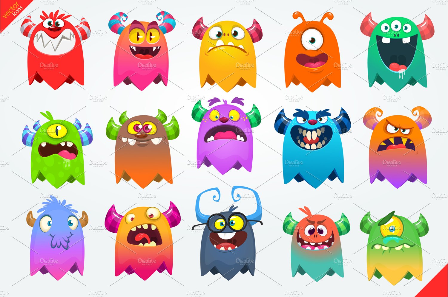 Cartoon monsters set. Vector cover image.