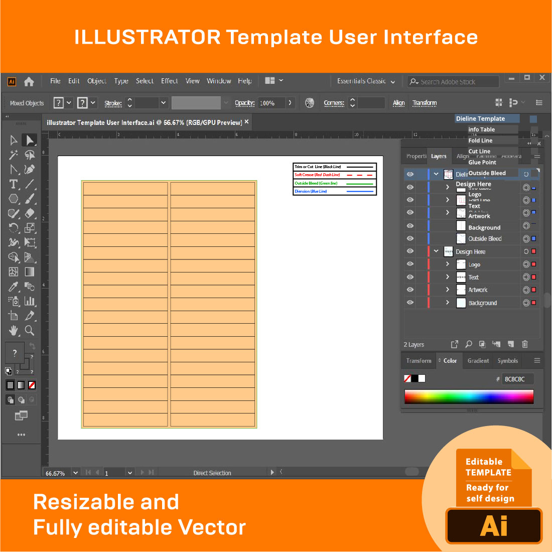 38 Adhesive Address Labels Dieline Template In A4 Sheet preview image.