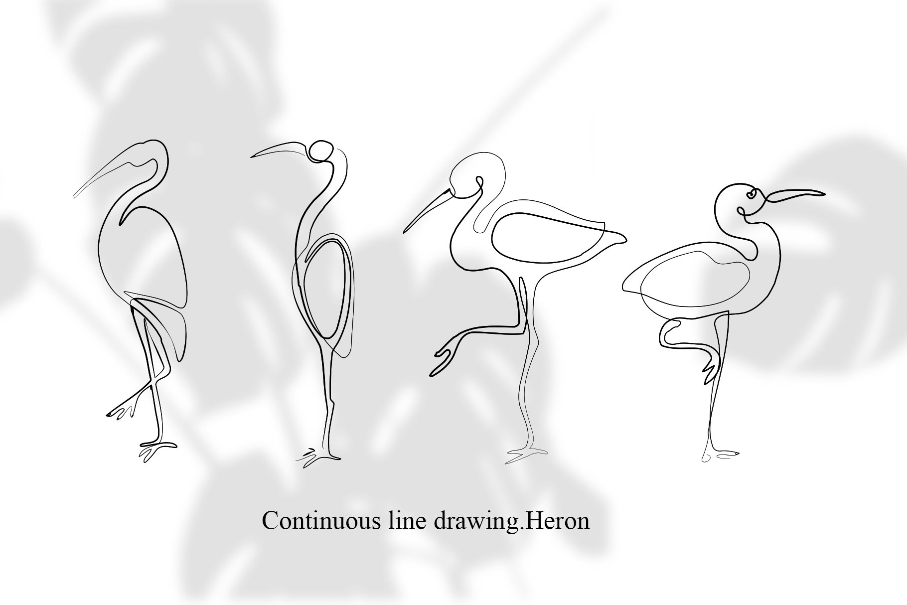 Set of 4 Heron One line Art preview image.
