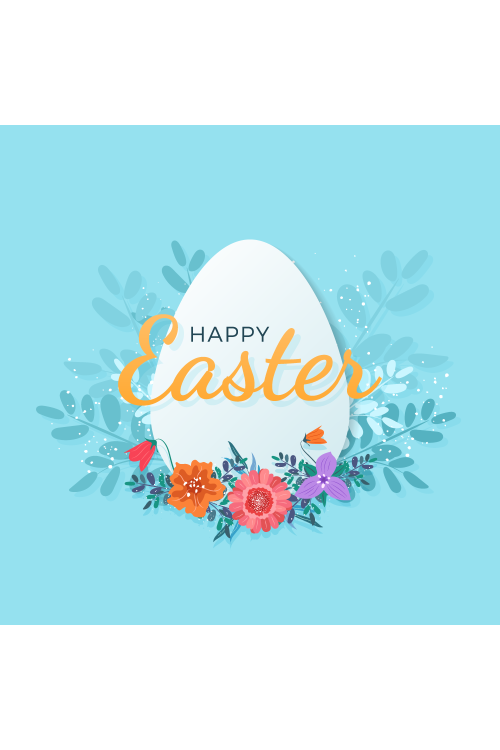 Happy Easter vector banners with Easter egg, bunny, flowers and herb pinterest preview image.