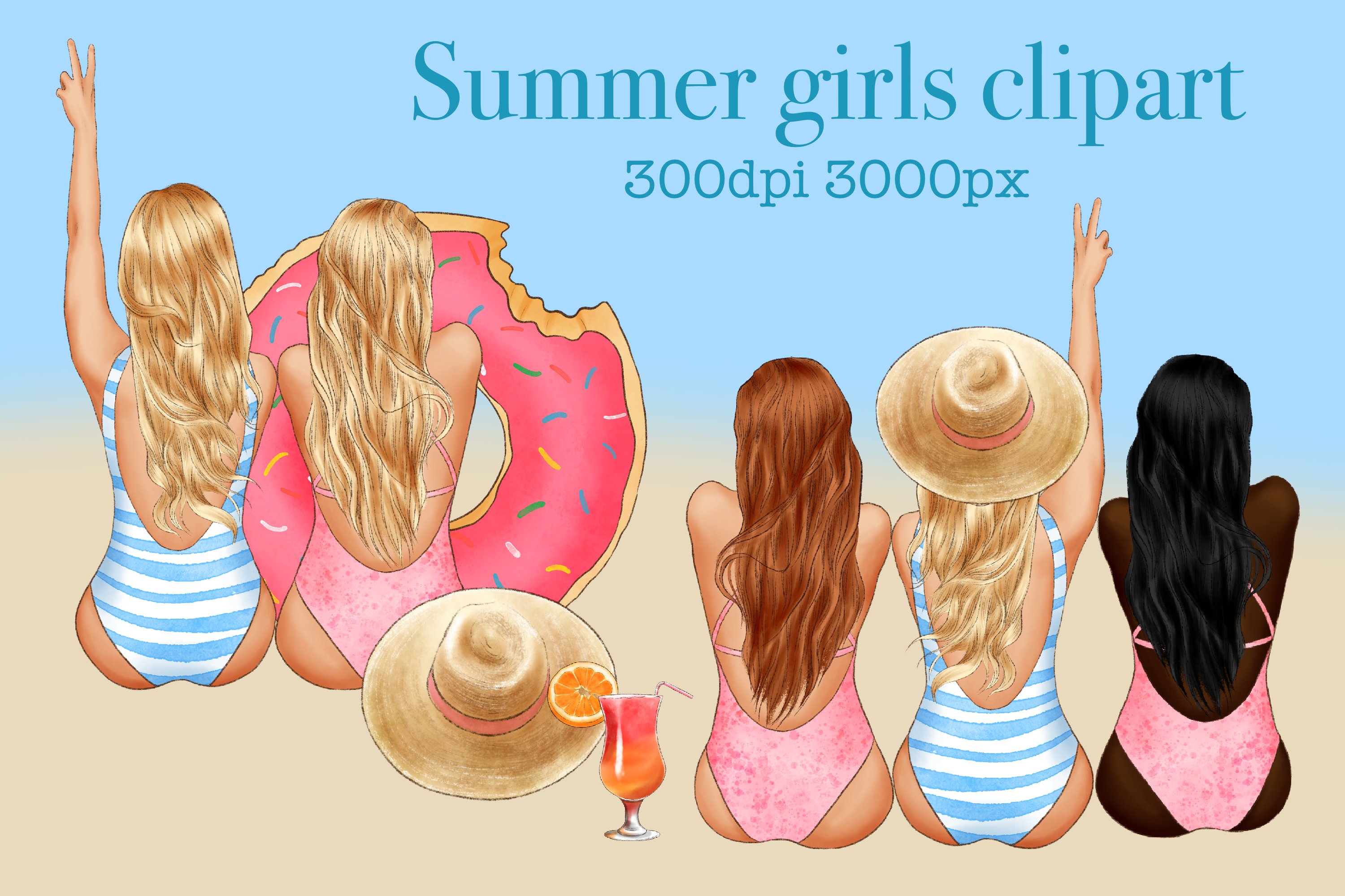 Girls on the Beach Clipart, Summer cover image.