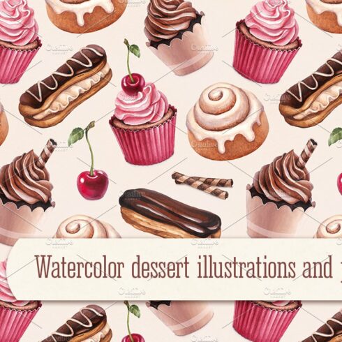 Dessert illustrations and patterns cover image.