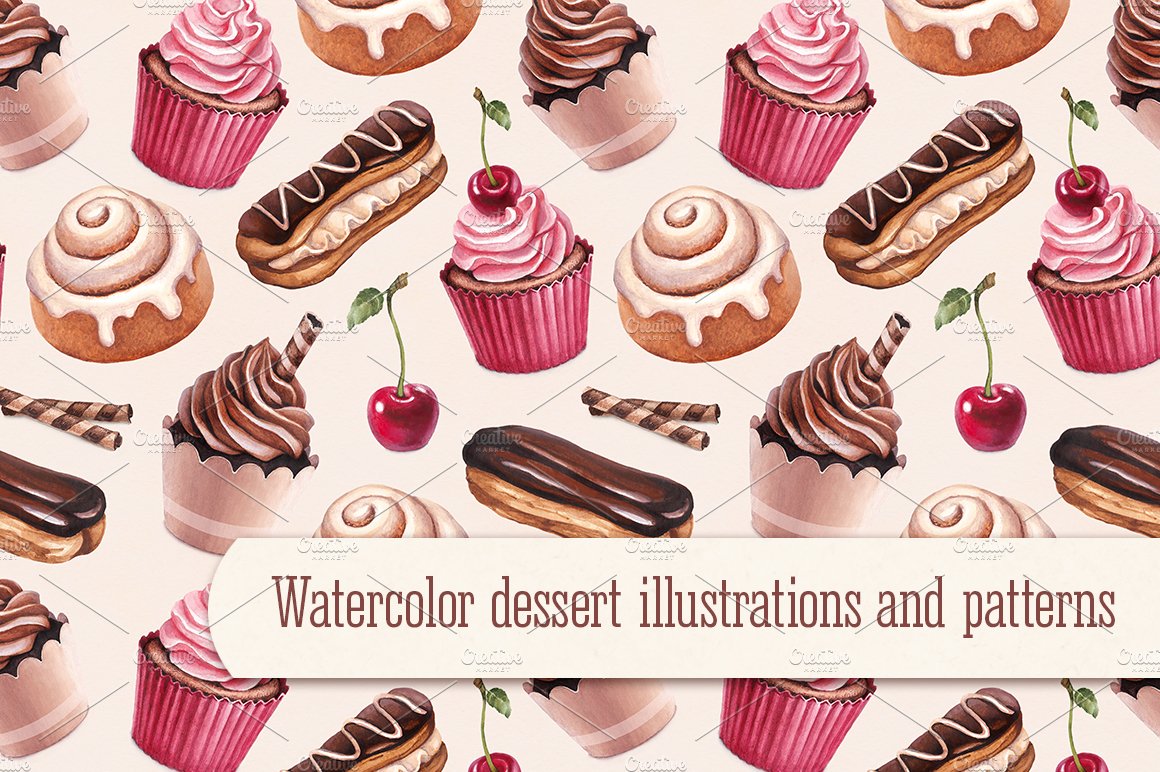 Dessert illustrations and patterns cover image.