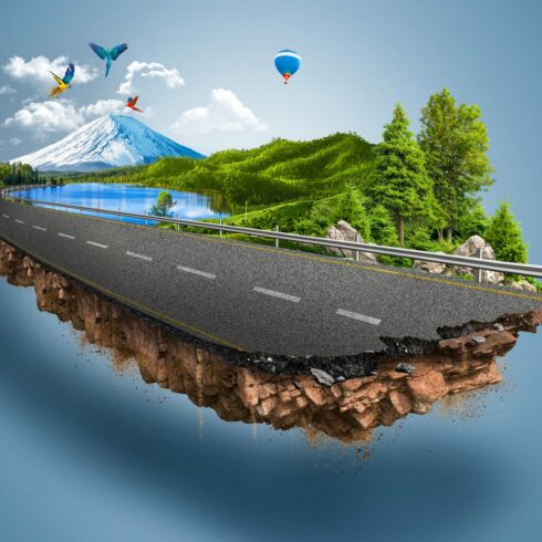 Green highway road isolated cover image.