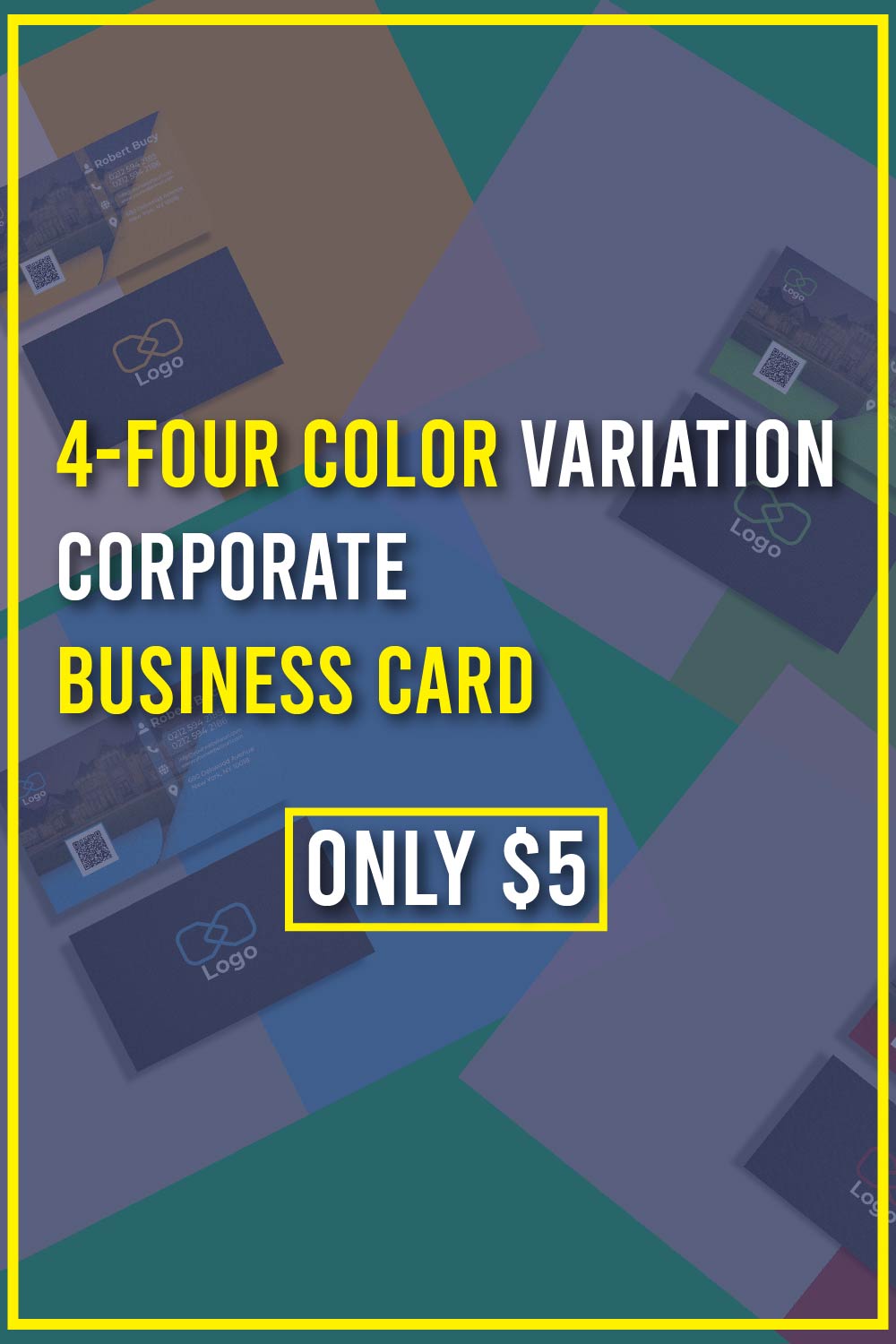 4-Four cover variation corporate Business Card design template minimal & modern -only-$5 pinterest preview image.