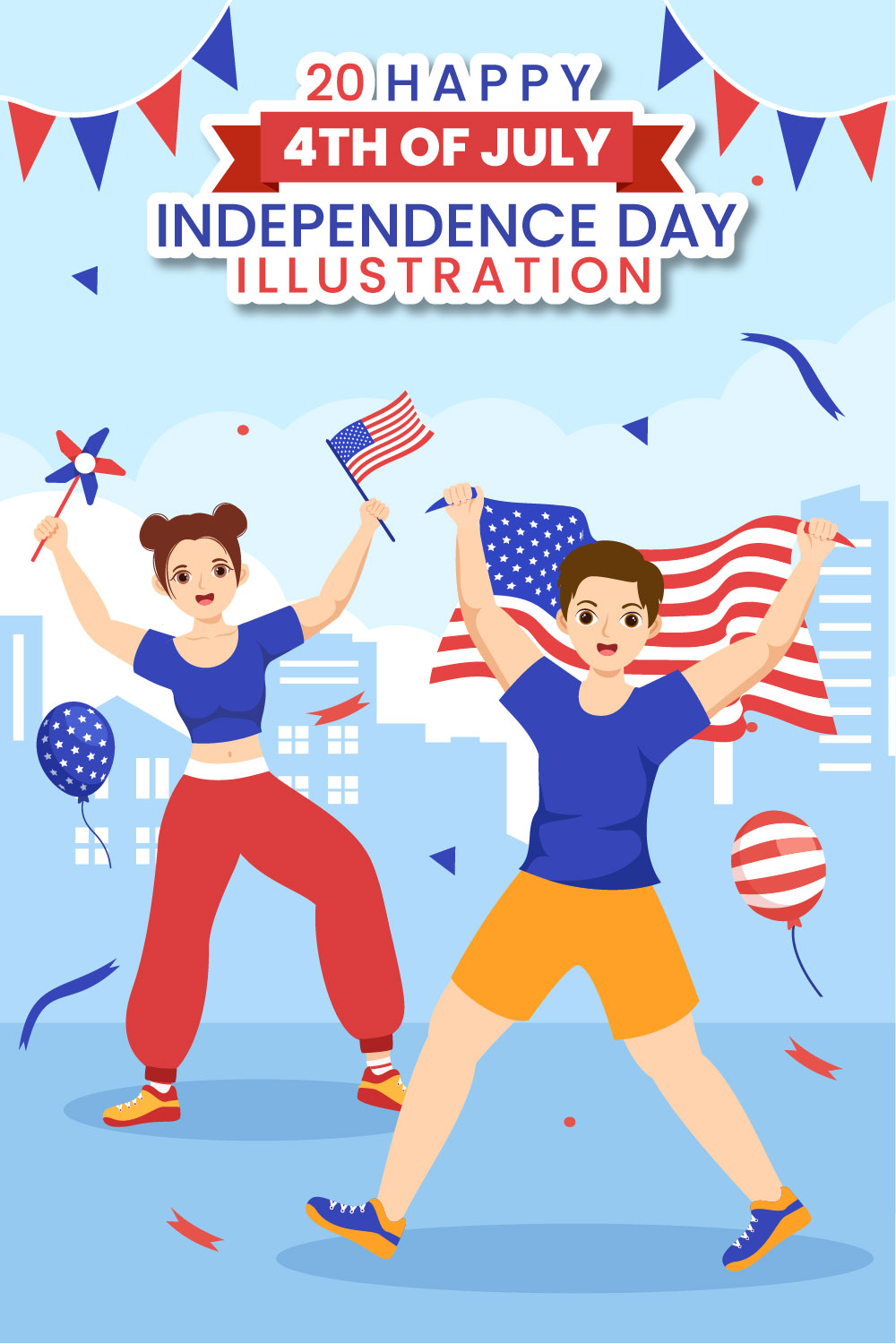 4th of July Independence Day USA Illustration pinterest preview image.