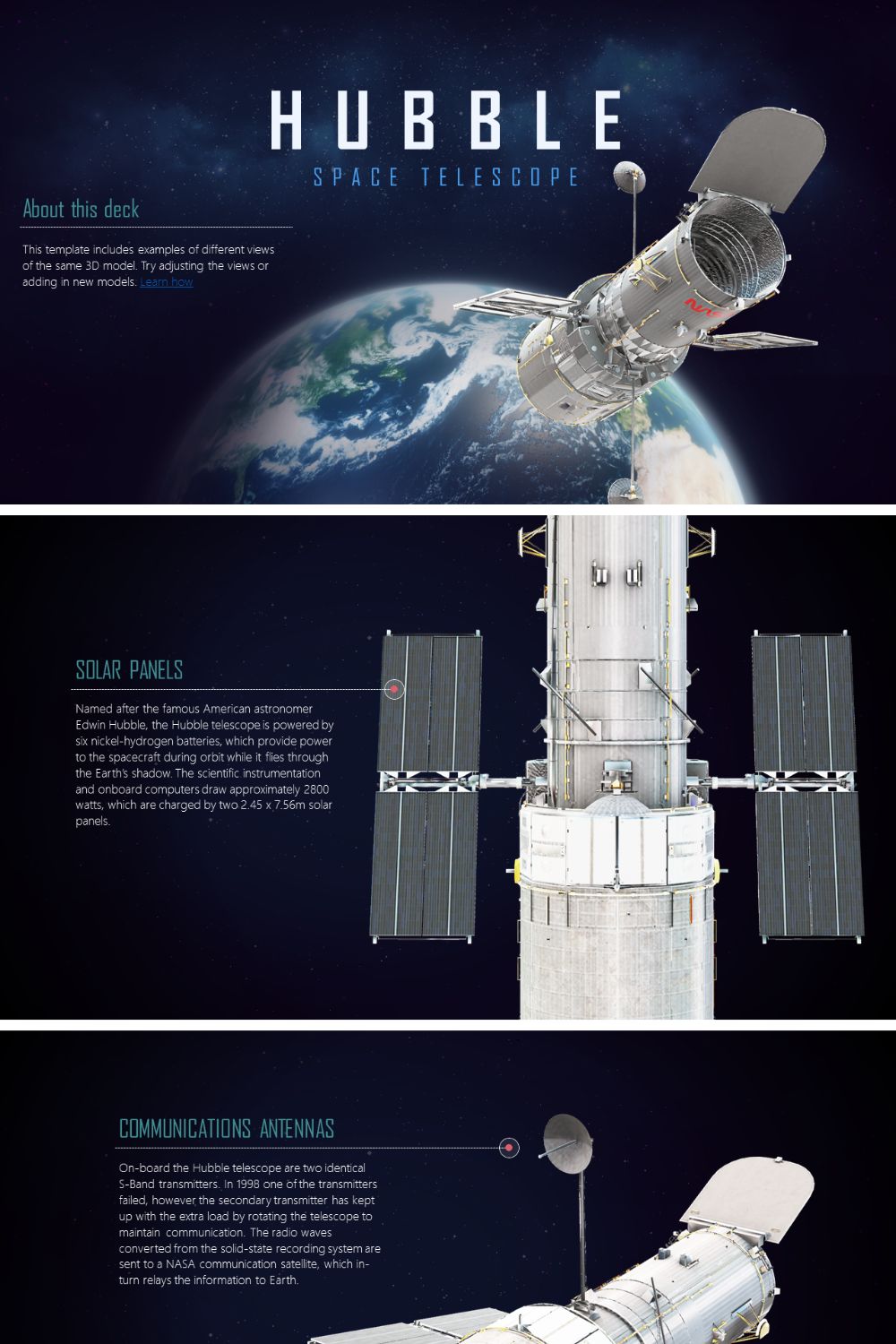 3D Hubble Space Telescope PowerPoint Presentation Template pinterest preview image.