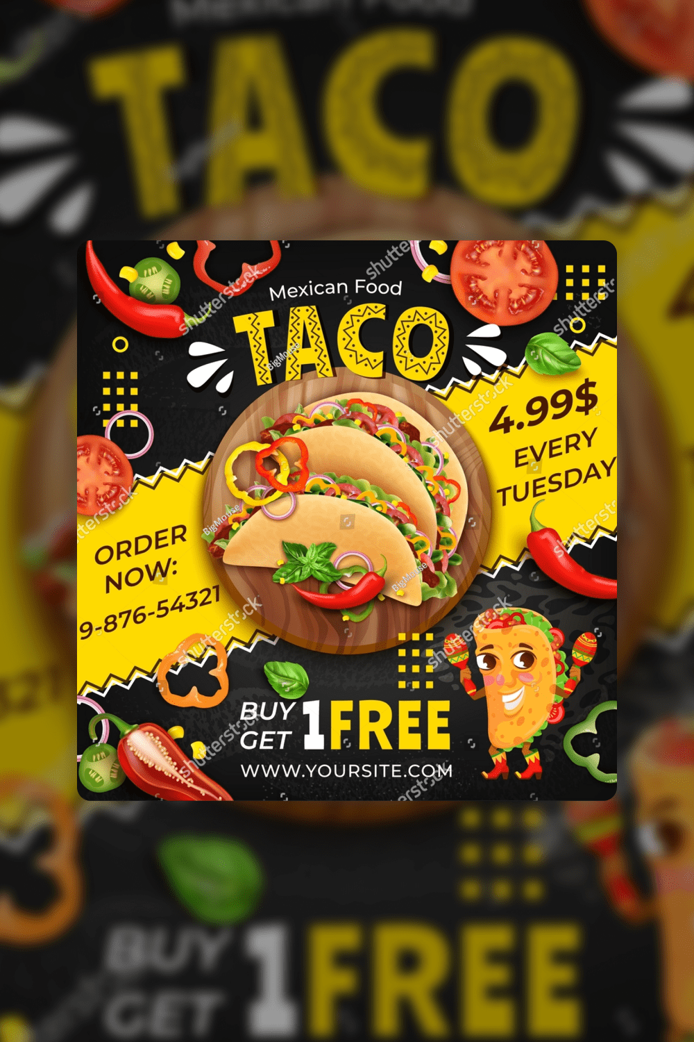 Realistic Detailed 3d Tacos Mexican Food Ads Banner Concept Poster Card with Taco Mascot.