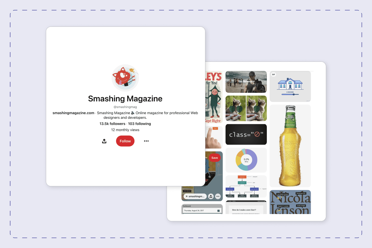 Collage of Smashing Magazine account pages on Pinterest.