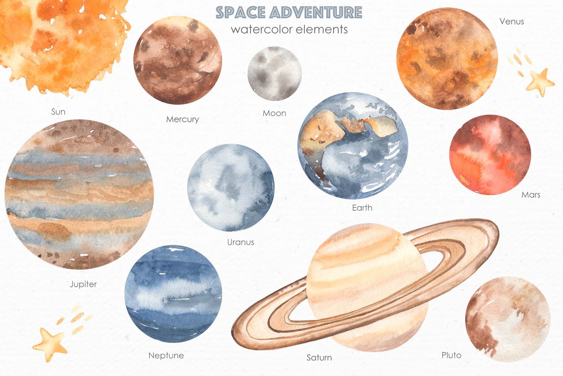 4 space adventure watercolor collection elements 194