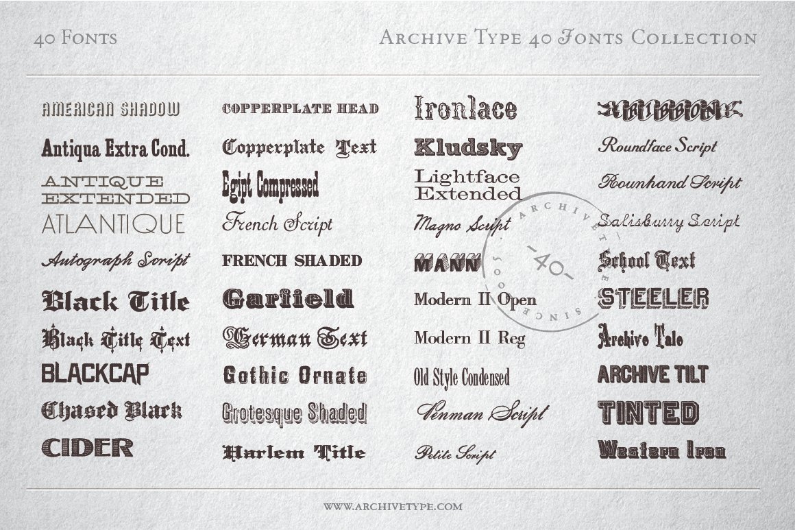 40 Archive Fonts Collection preview image.