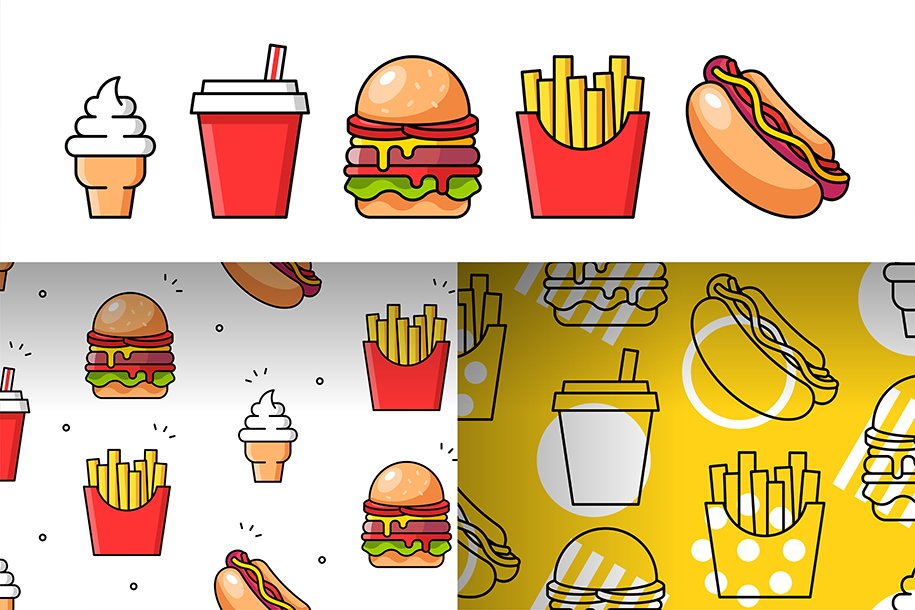 Fast Food Icon + pattern cover image.