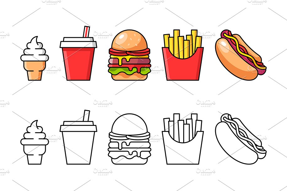 Fast Food Icon + pattern preview image.