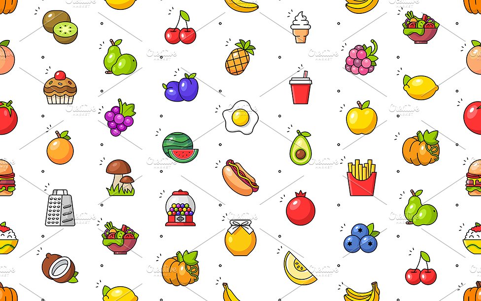 Fruits and Vegetables pattern preview image.