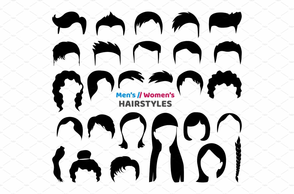 Big black hair silhouettes MasterBundles