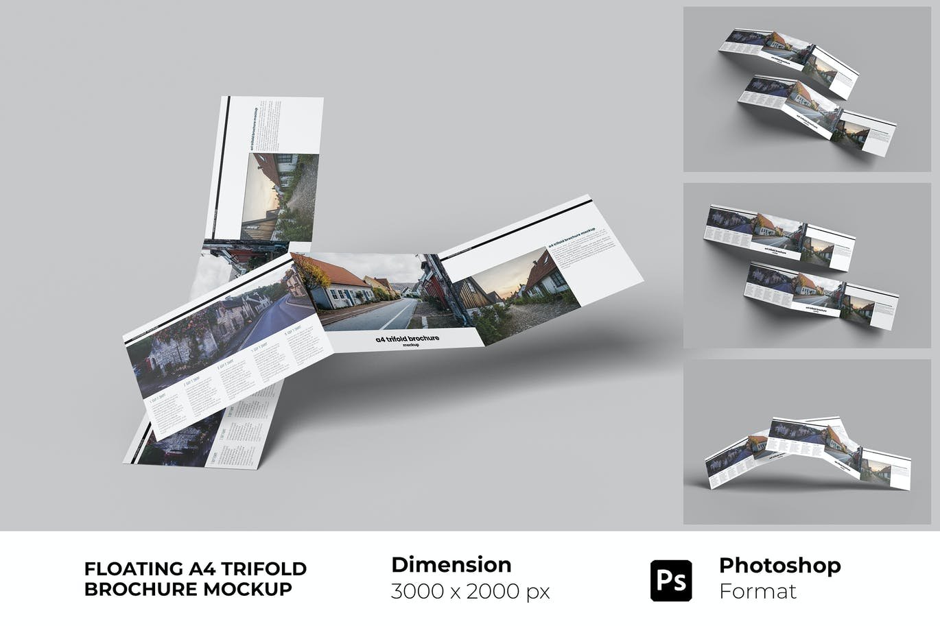 Floating A4 Trifold Brochure Mockup cover image.