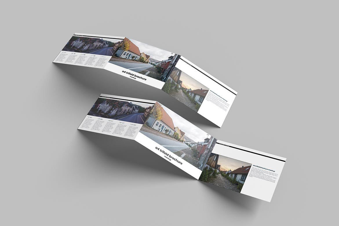 Floating A4 Trifold Brochure Mockup preview image.