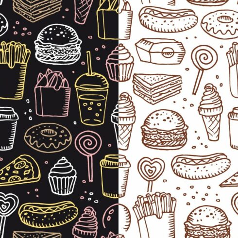 Fast Food doodle seamless pattern cover image.