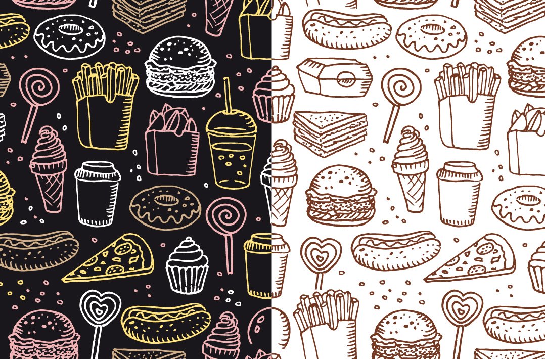 Fast Food doodle seamless pattern cover image.