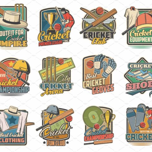 Cricket game vector icons cover image.