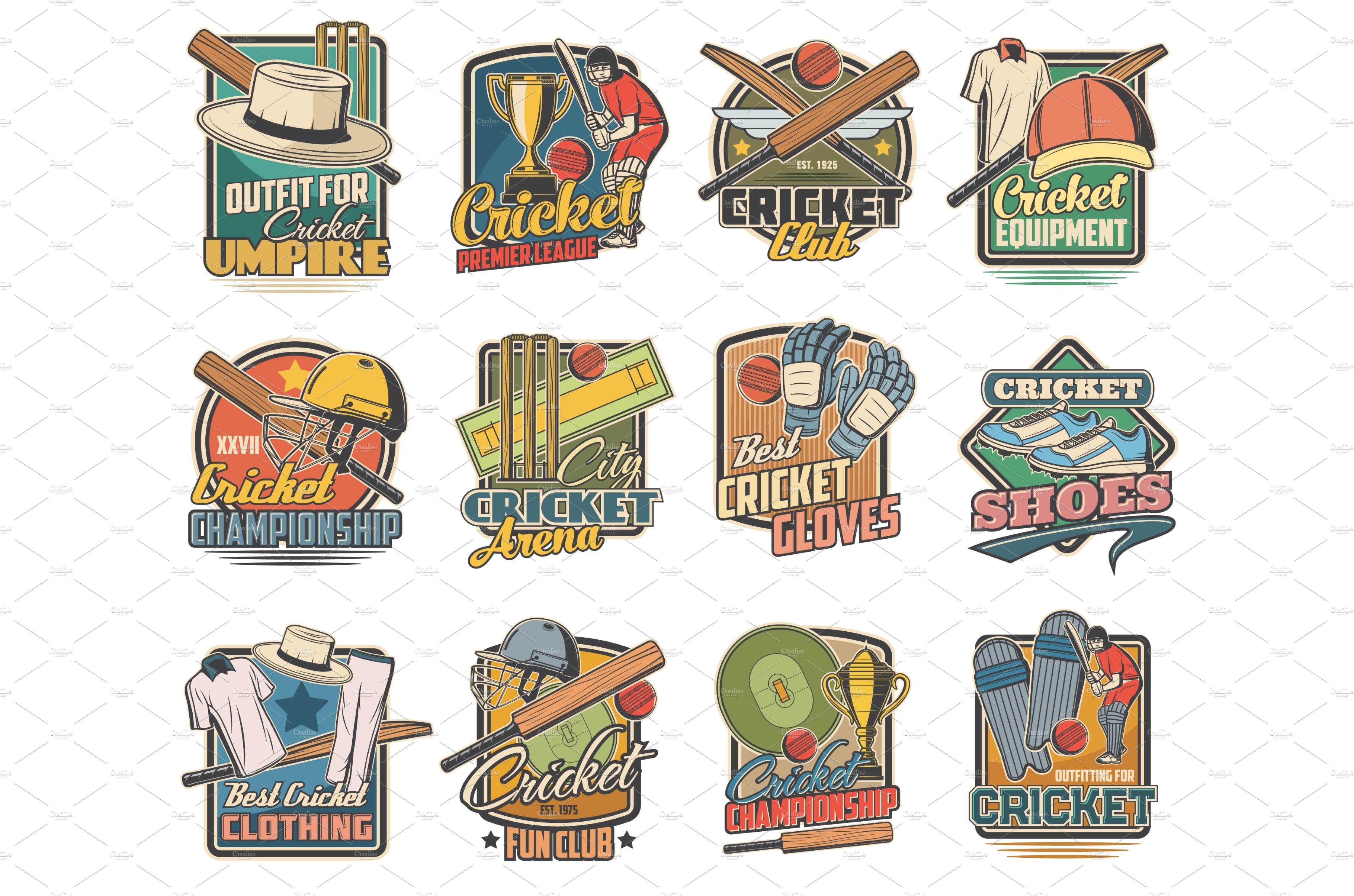 Cricket game vector icons cover image.
