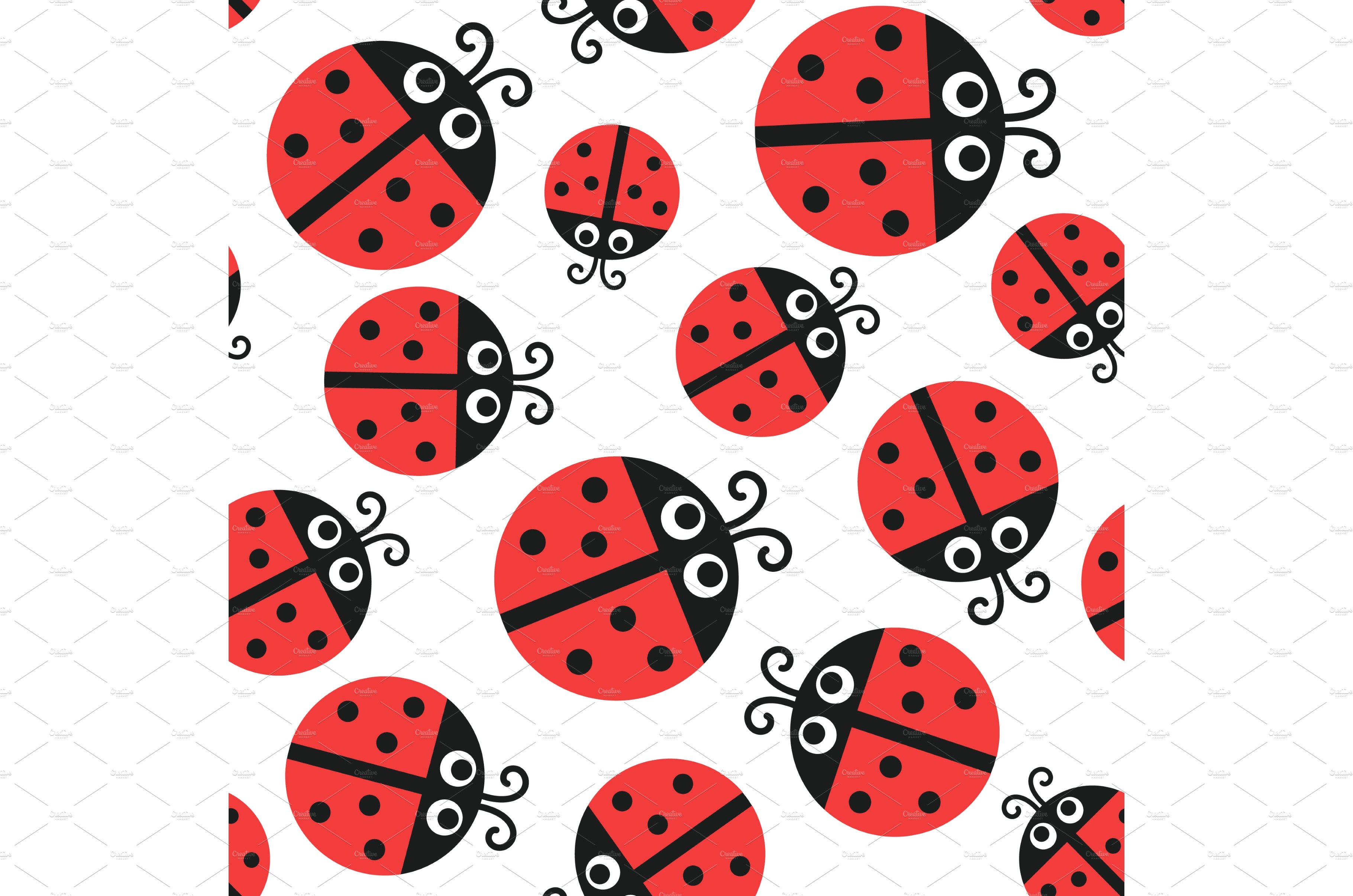 Ladybug pattern, seamless ornament cover image.