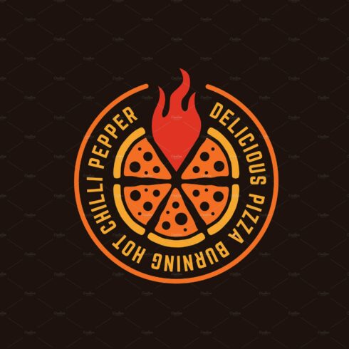 Circle pizza logo with hot red flame cover image.