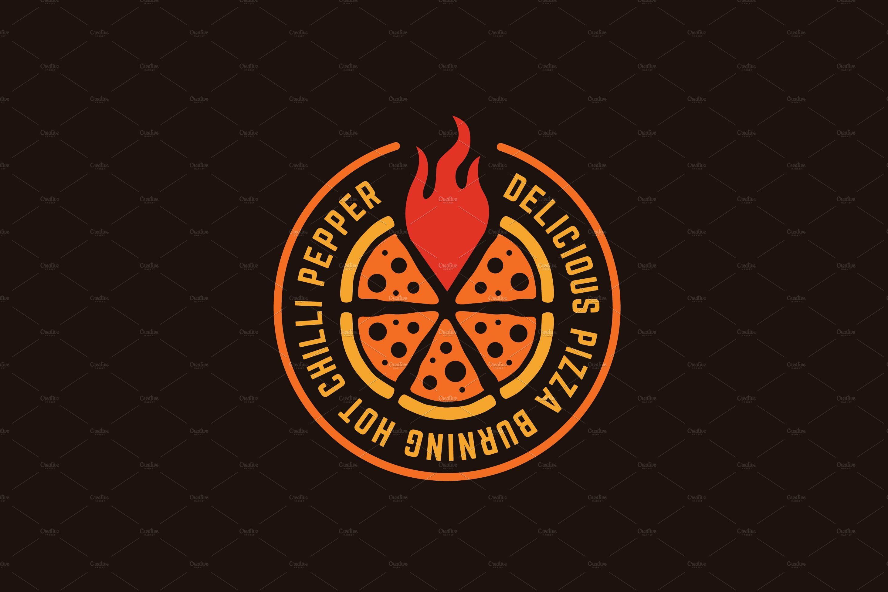 Circle pizza logo with hot red flame cover image.