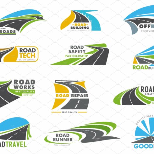 Highway, road, driveway icons cover image.