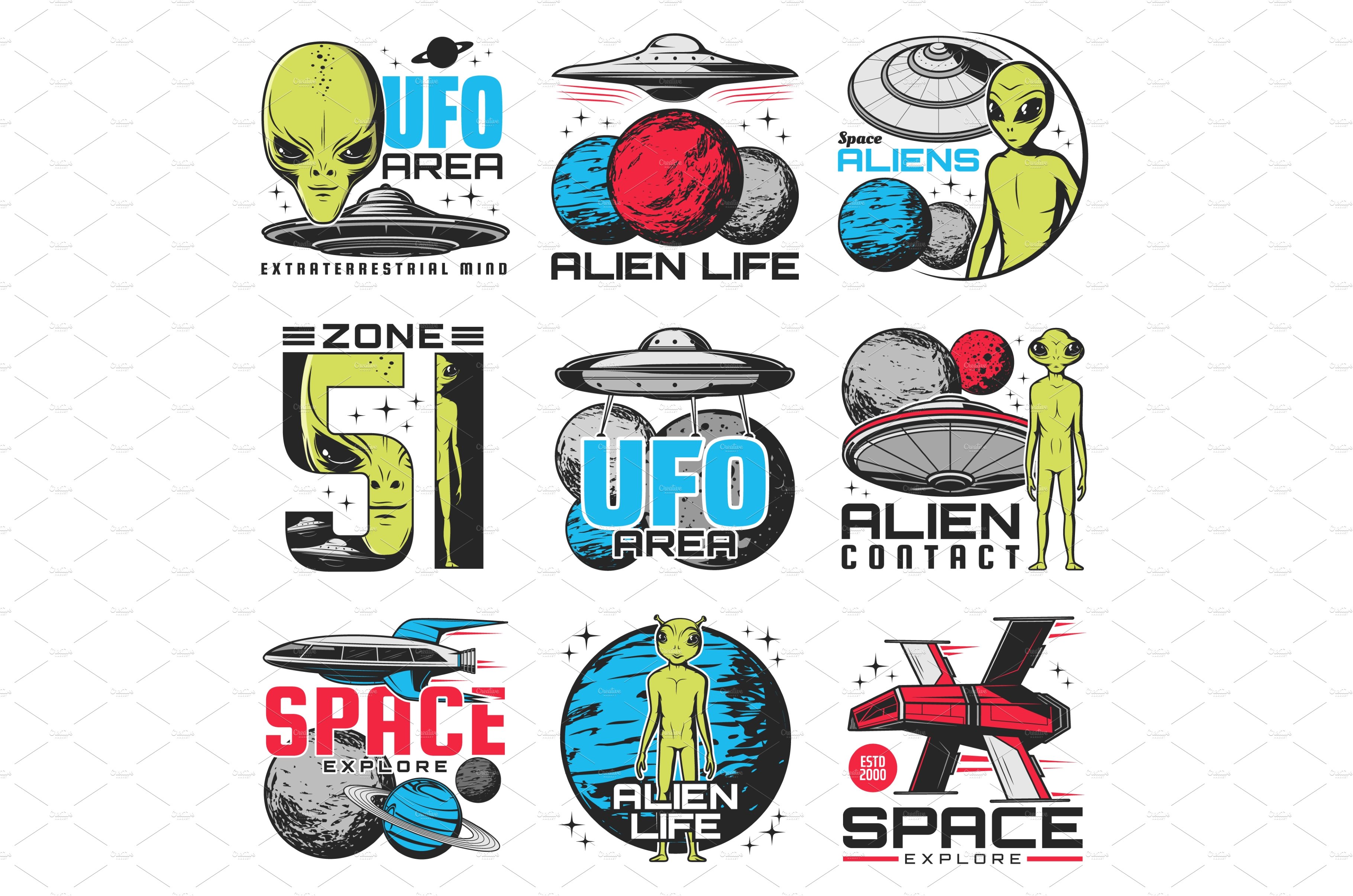 Aliens, ufo and space shuttle icons cover image.