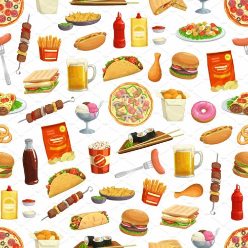 Fast food seamless pattern cover image.