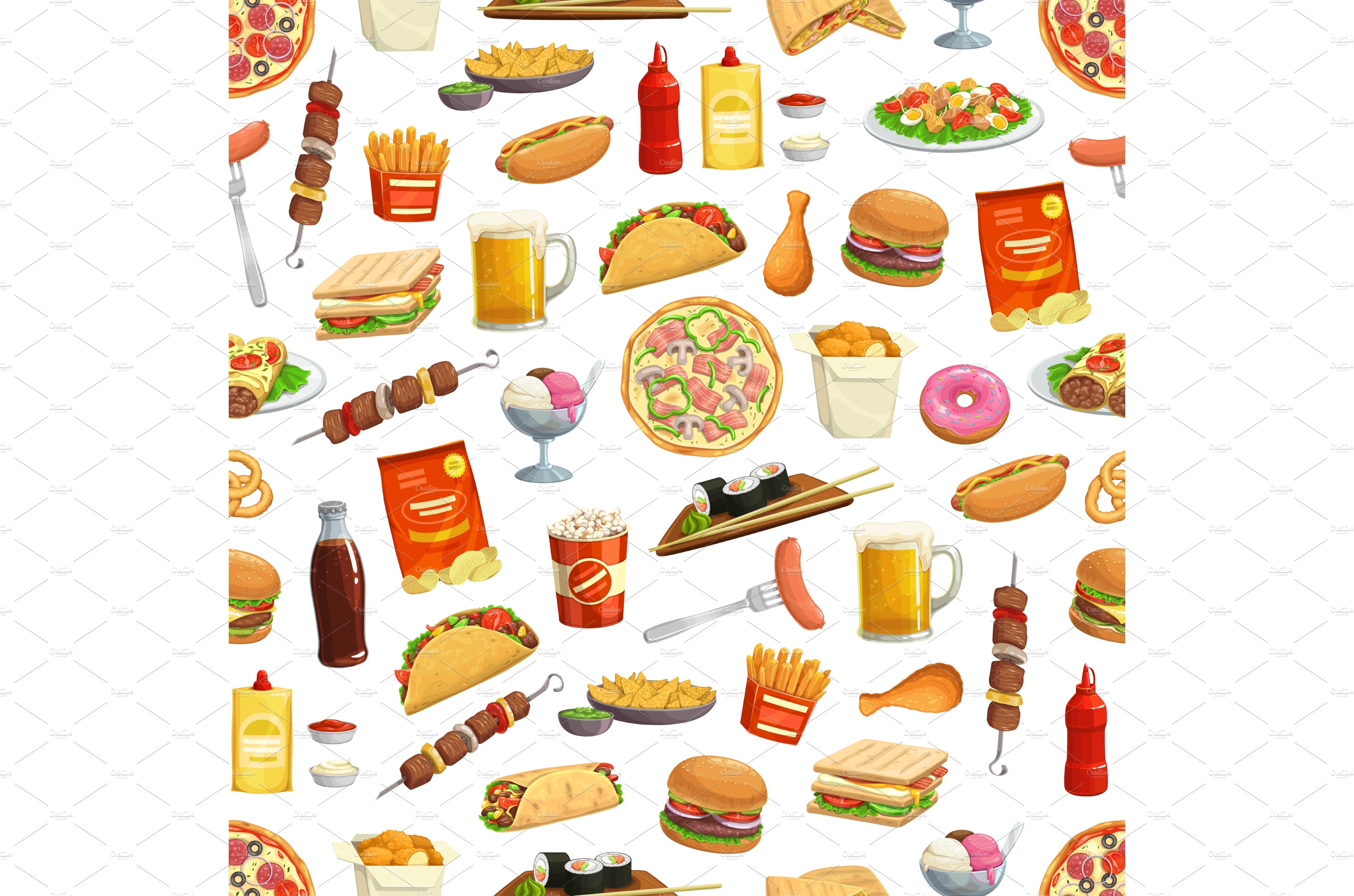 Fast food seamless pattern cover image.