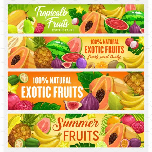 Fresh vector cartoon fruits banners cover image.