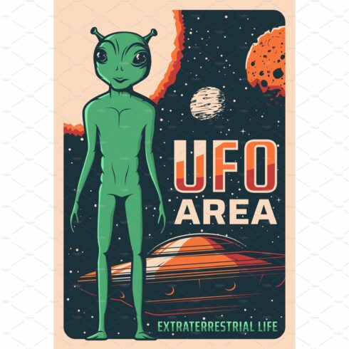 Alien and ufo retro poster cover image.