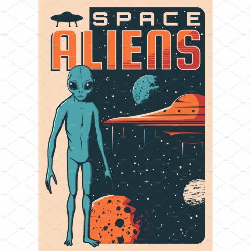 Space aliens UFO spaceship cover image.