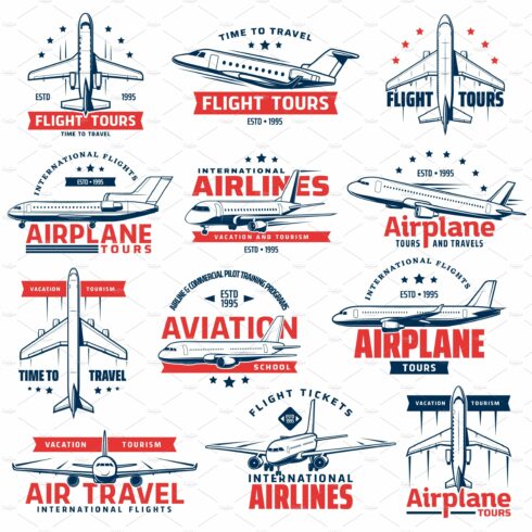 Aviation airplane, plane icons cover image.