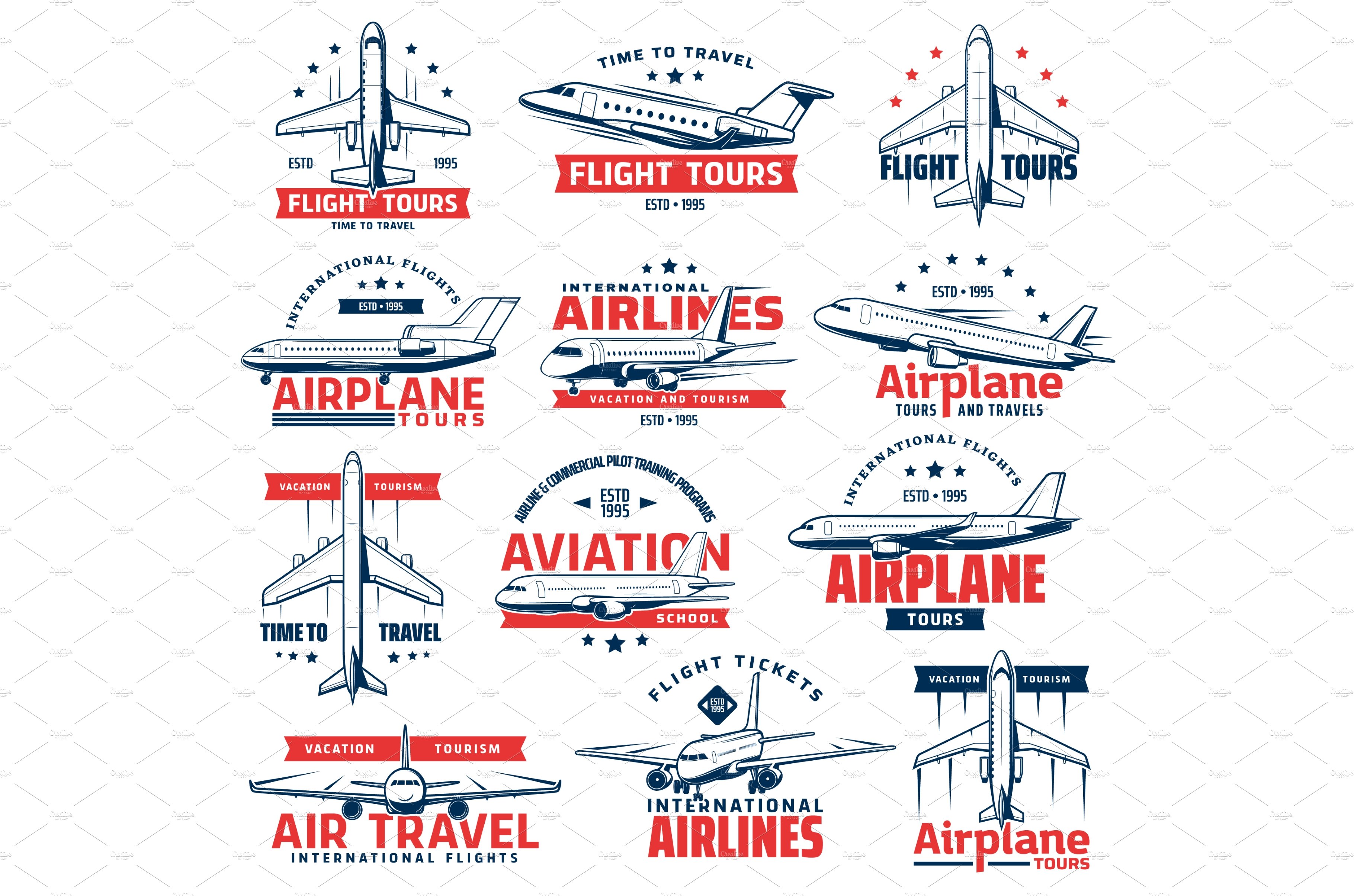 Aviation airplane, plane icons cover image.