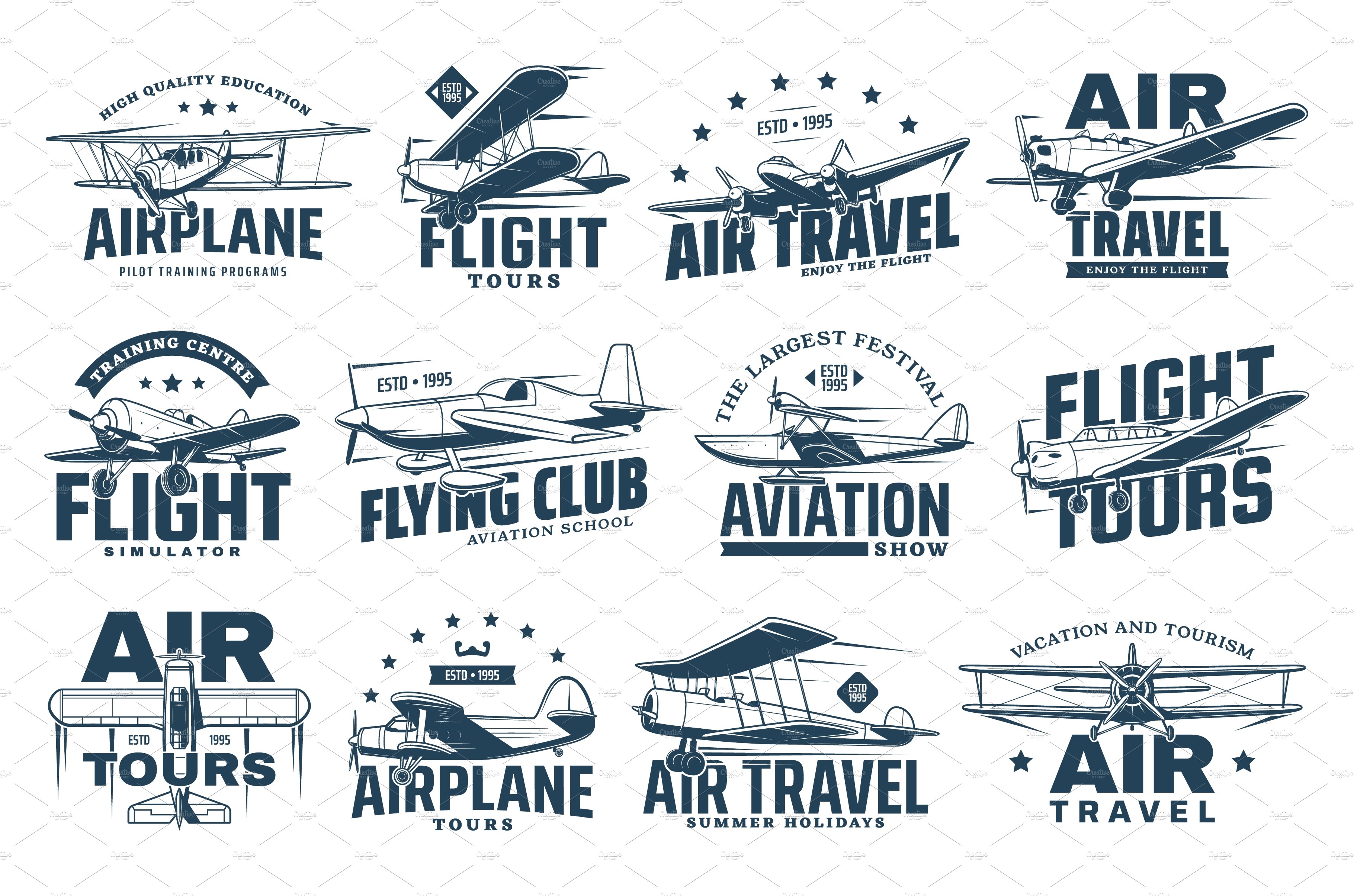 Vintage plane icons, air, aircraft cover image.