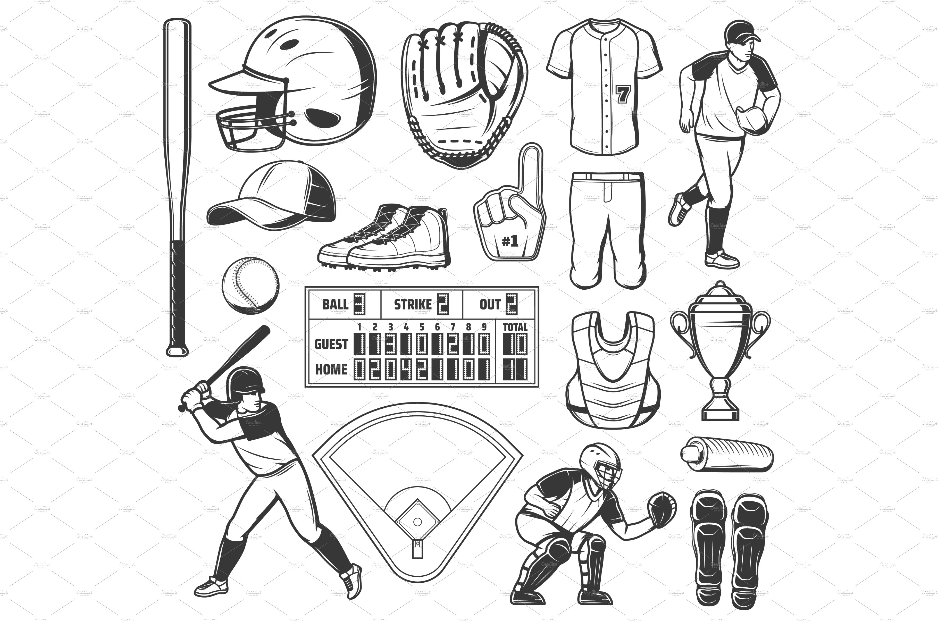 Baseball, softball sport game icons cover image.