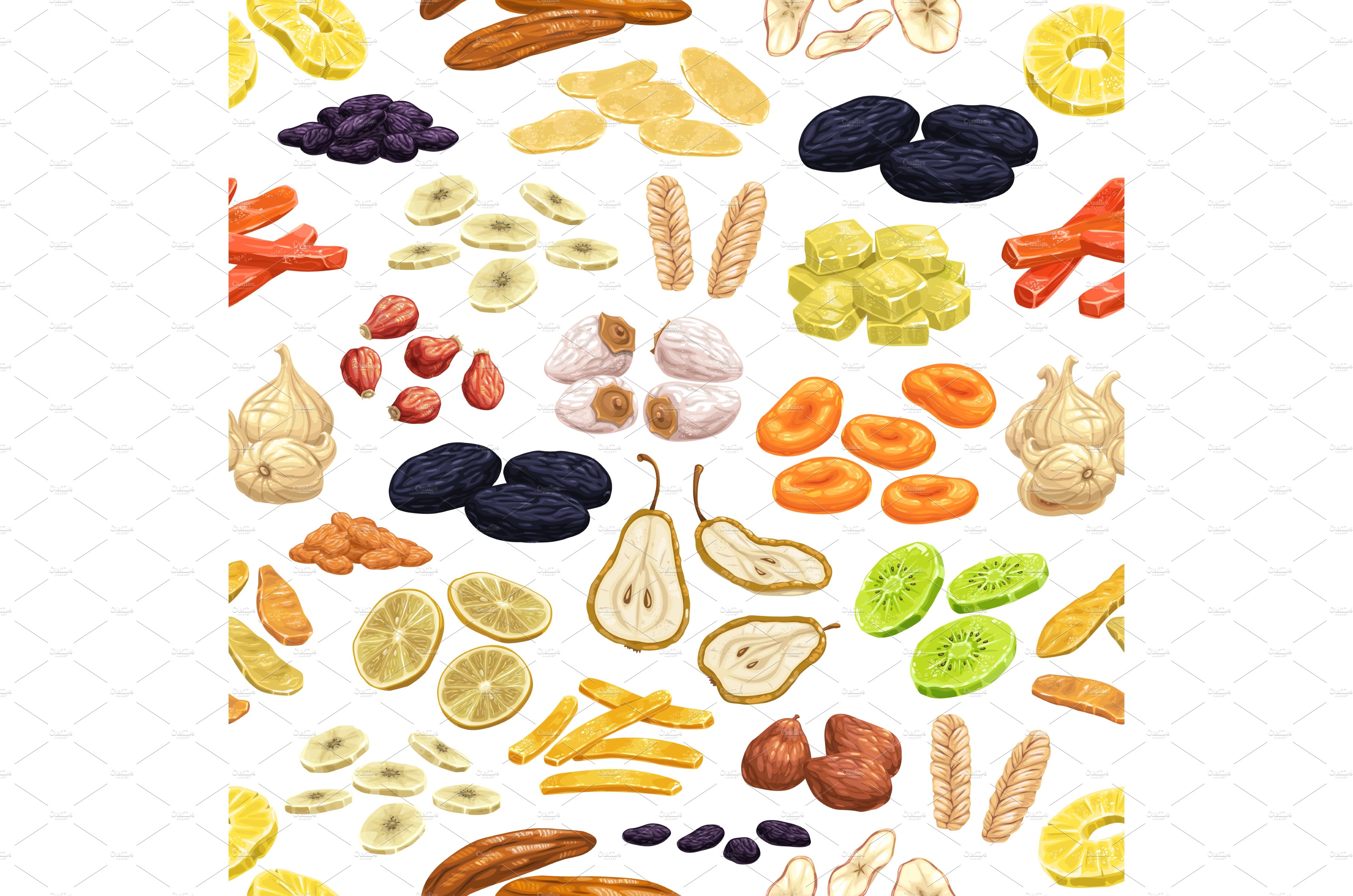 Dried fruits seamless pattern cover image.