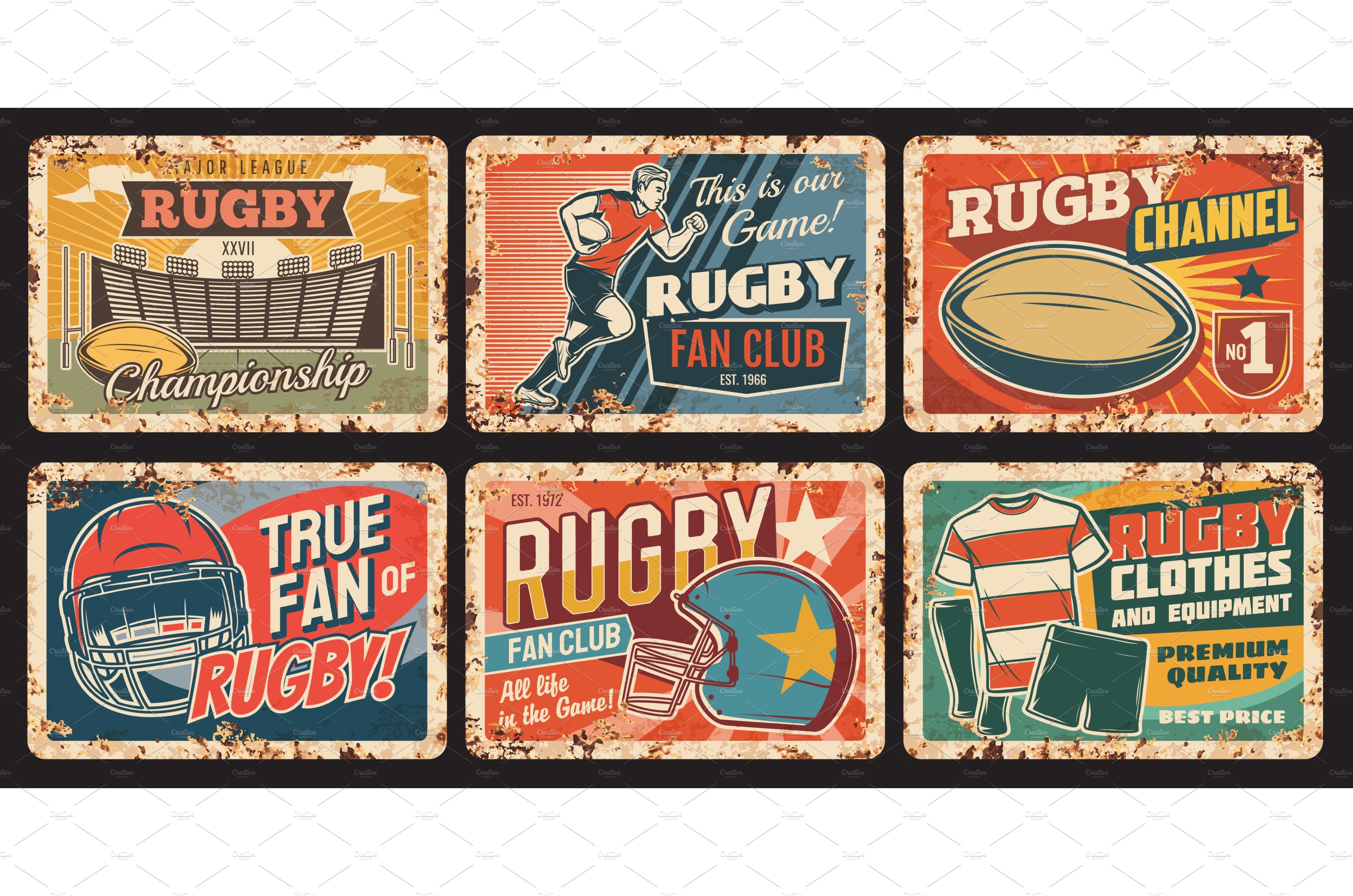 Rugby sport vector rusty plates cover image.