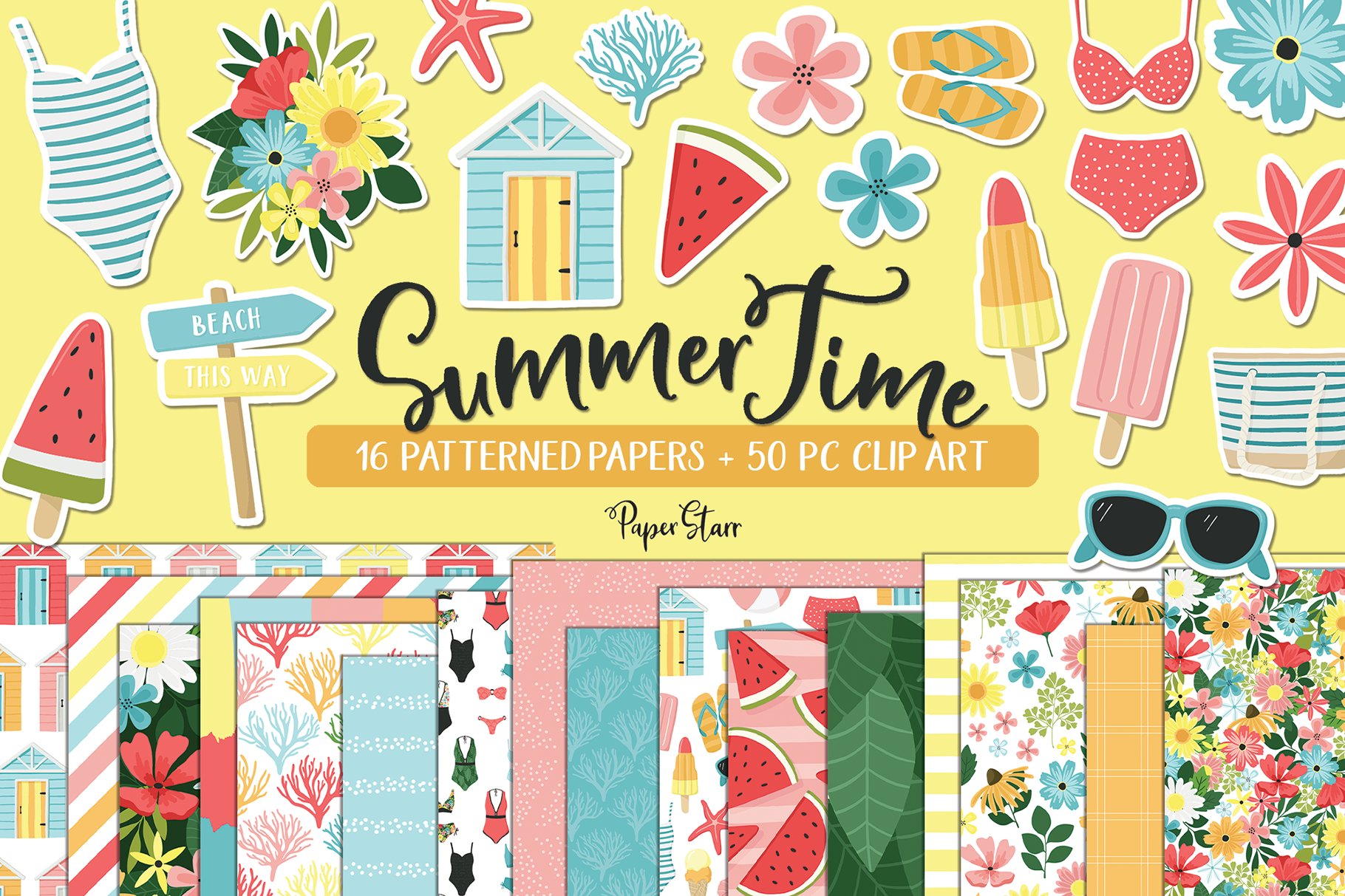Summer Digital Paper Clipart Set cover image.