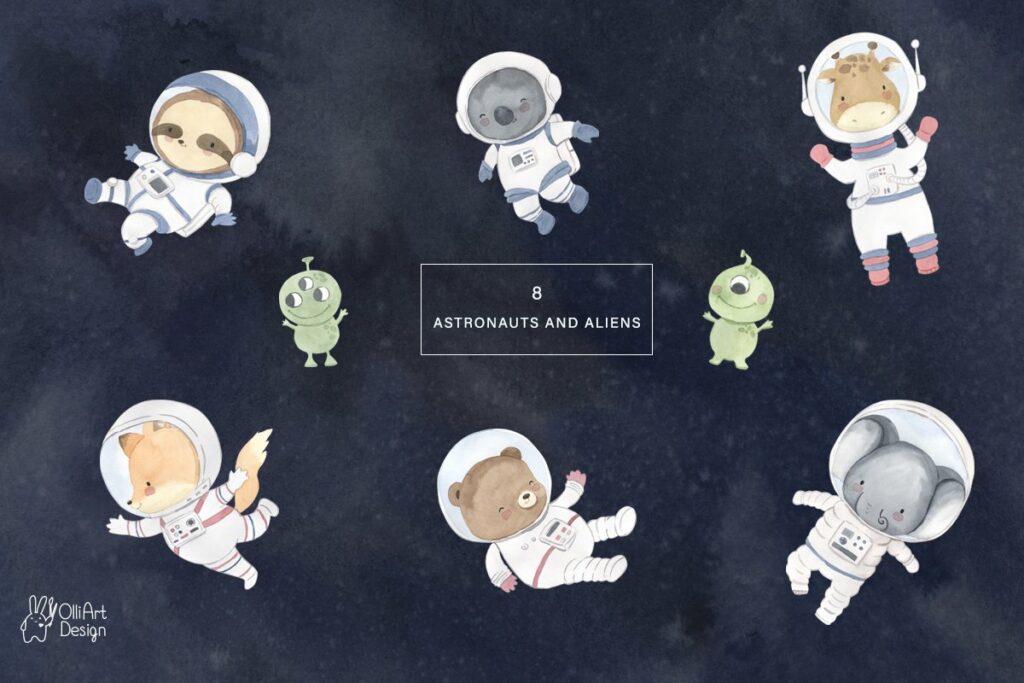 ASTRONAUT clipart. Watercolor animal – MasterBundles