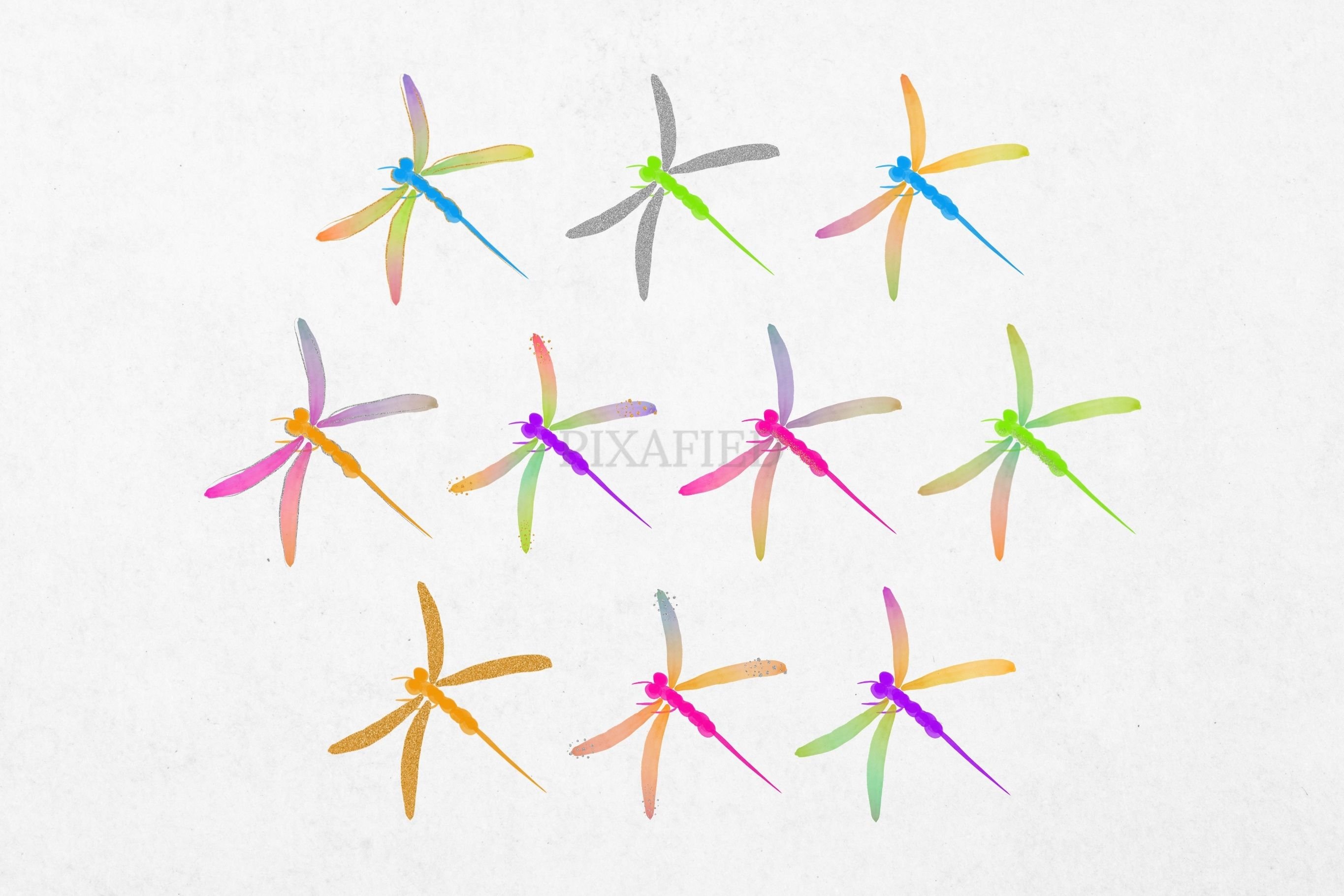Watercolour Dragonfly Clip Art preview image.