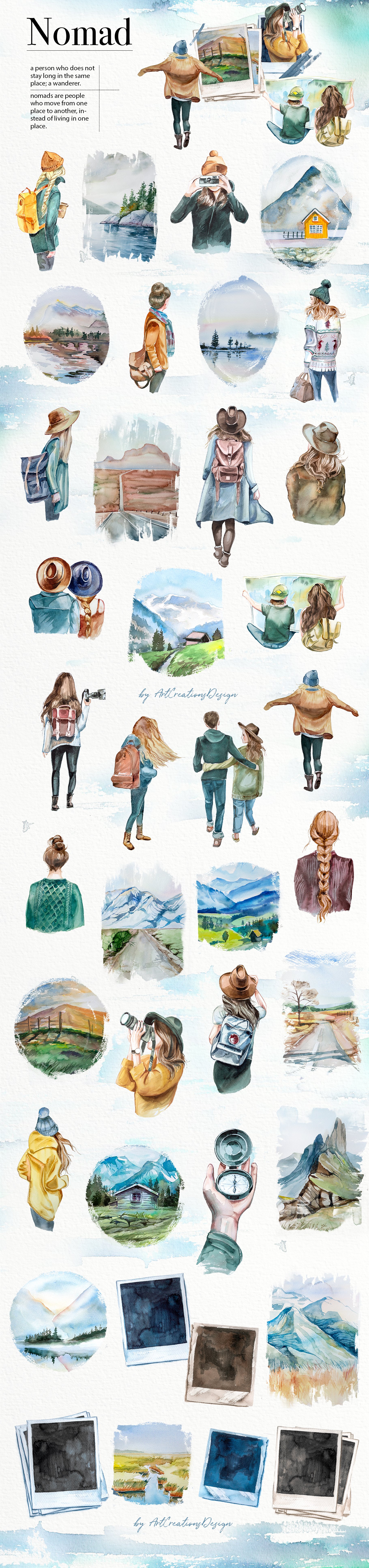 Watercolor Nomad Clipart Set preview image.