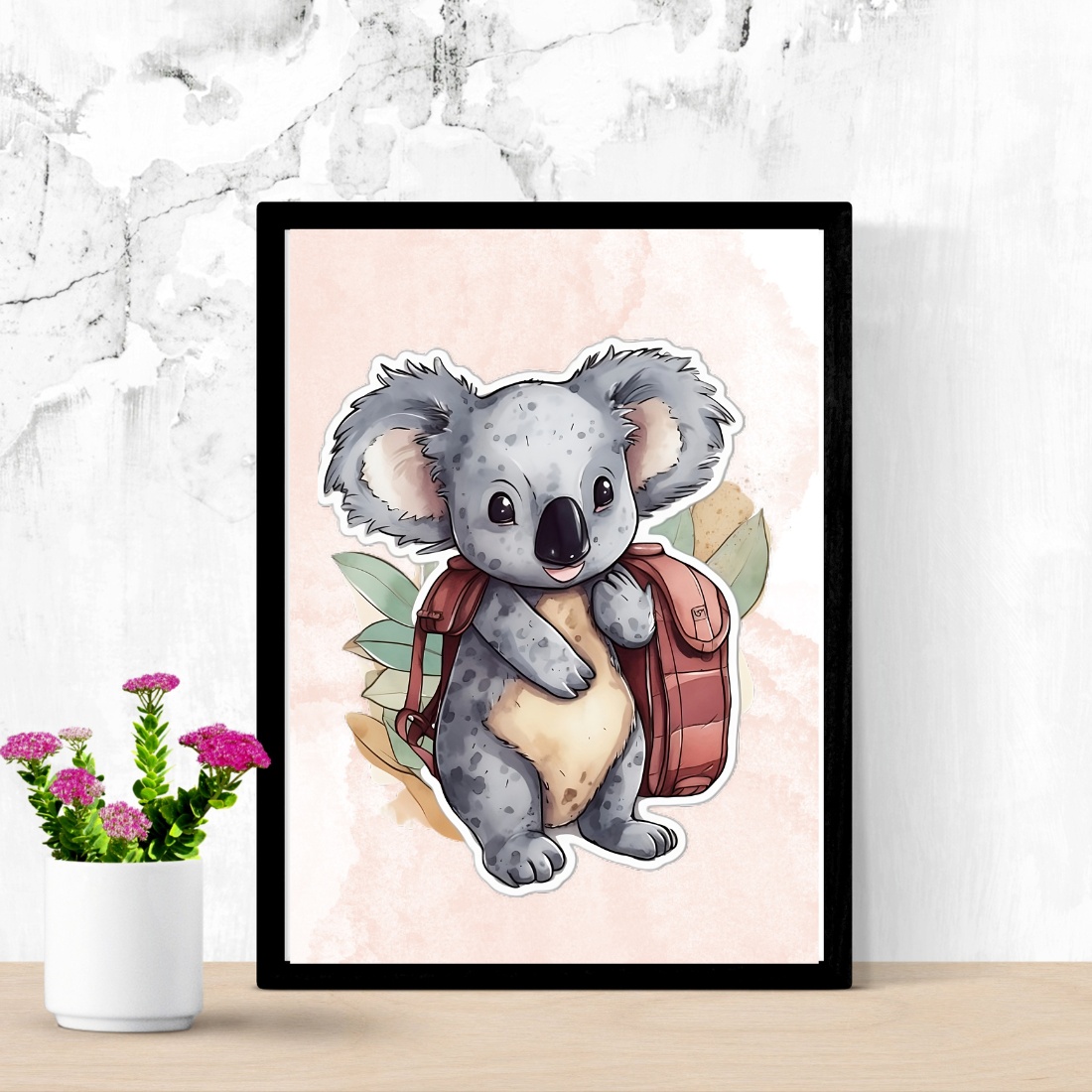 Picture of a koala bear with a backpack.