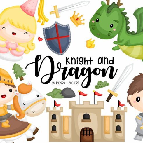 Knight, Princess, andDragon Clipart cover image.